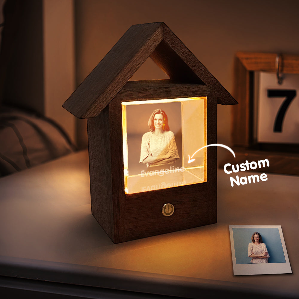 Personalised 3D Crystal Photo Lamp Wooden House Night Light