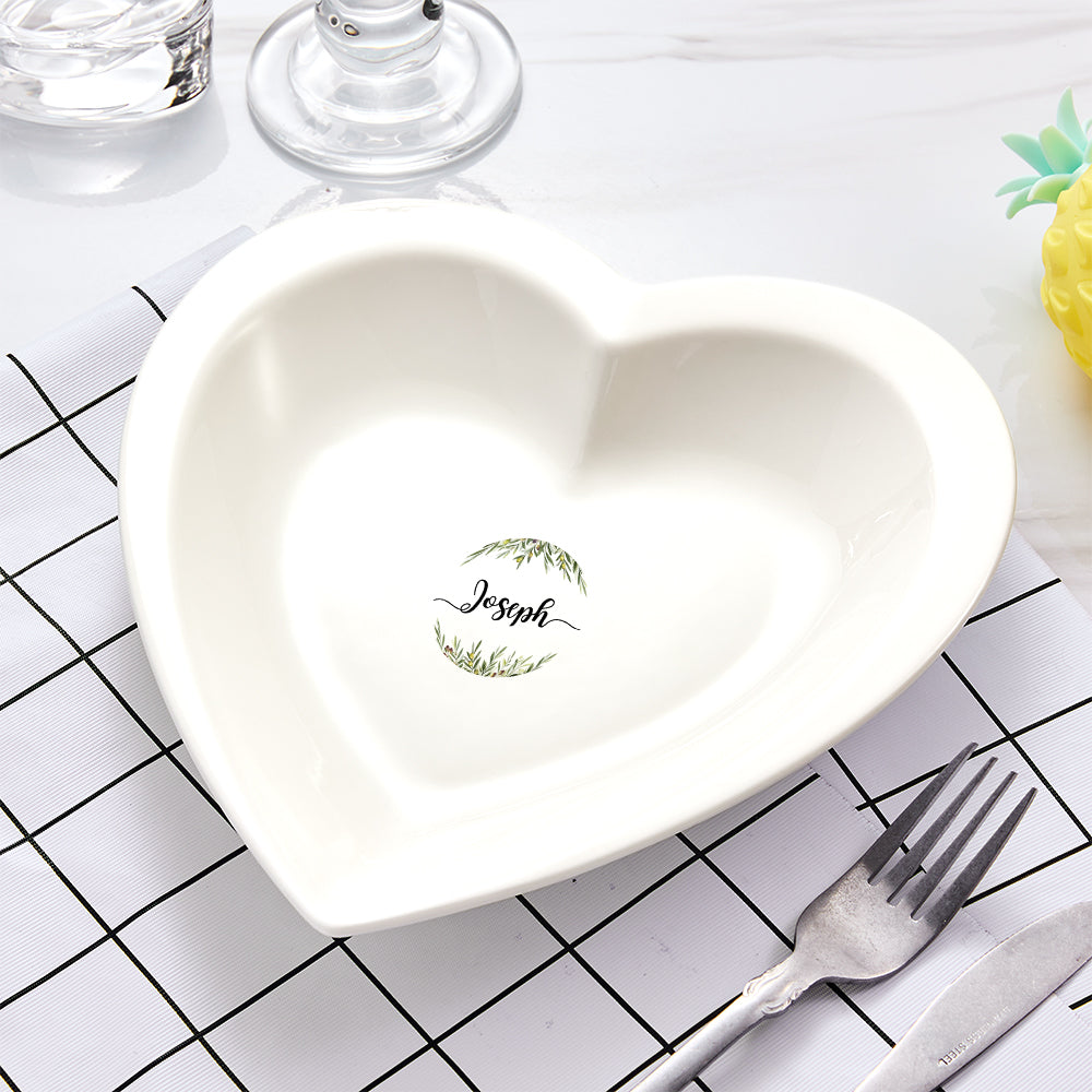 Custom Name Heart Shaped Plate Personalised Ceramics Dinner Plate