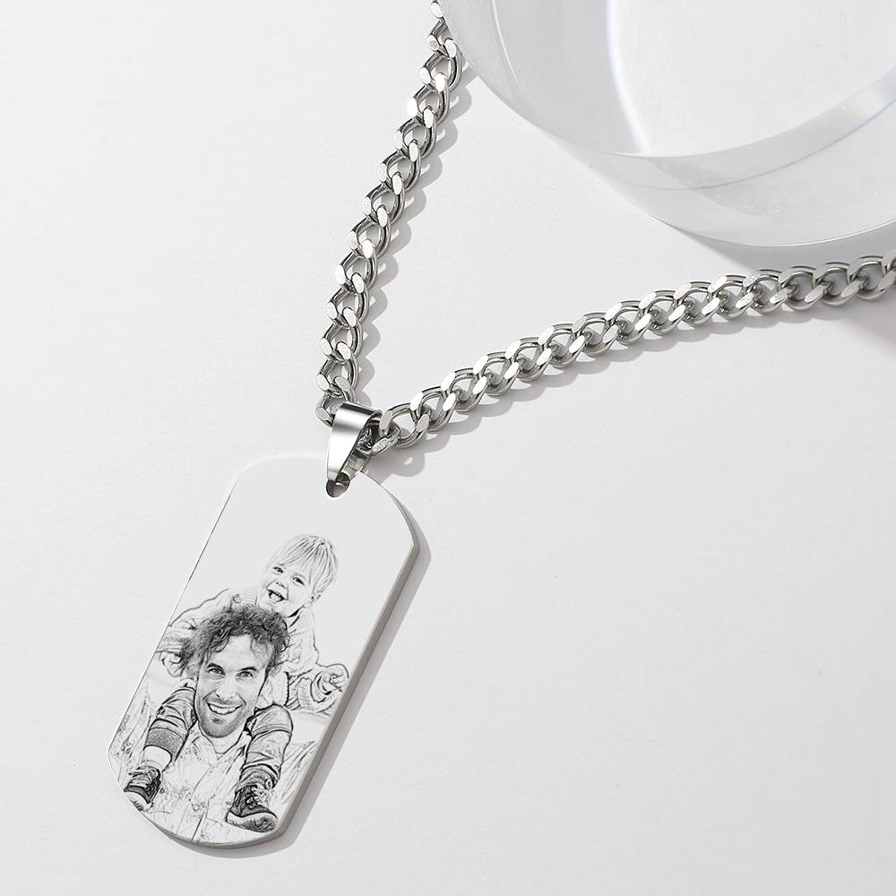 Father's Gifts Personalised Mens Dog Tag Engraved Photo Necklace