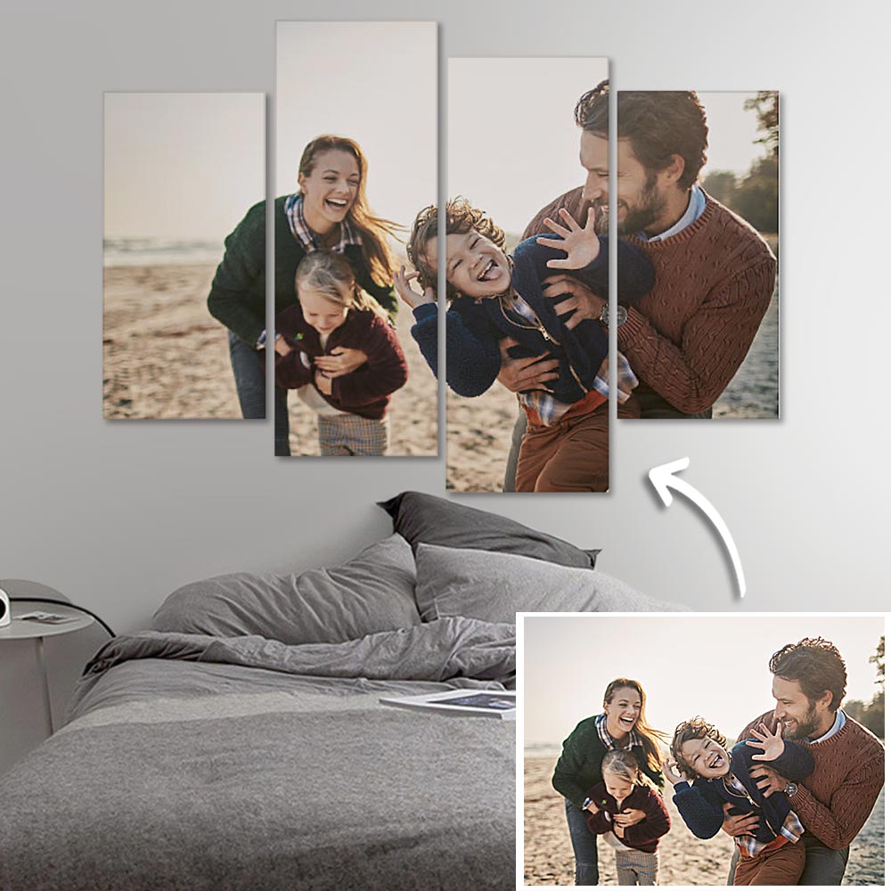 Personalised 4 PCS Photo Oil Painting Canvas Art Wall Decor Frameless