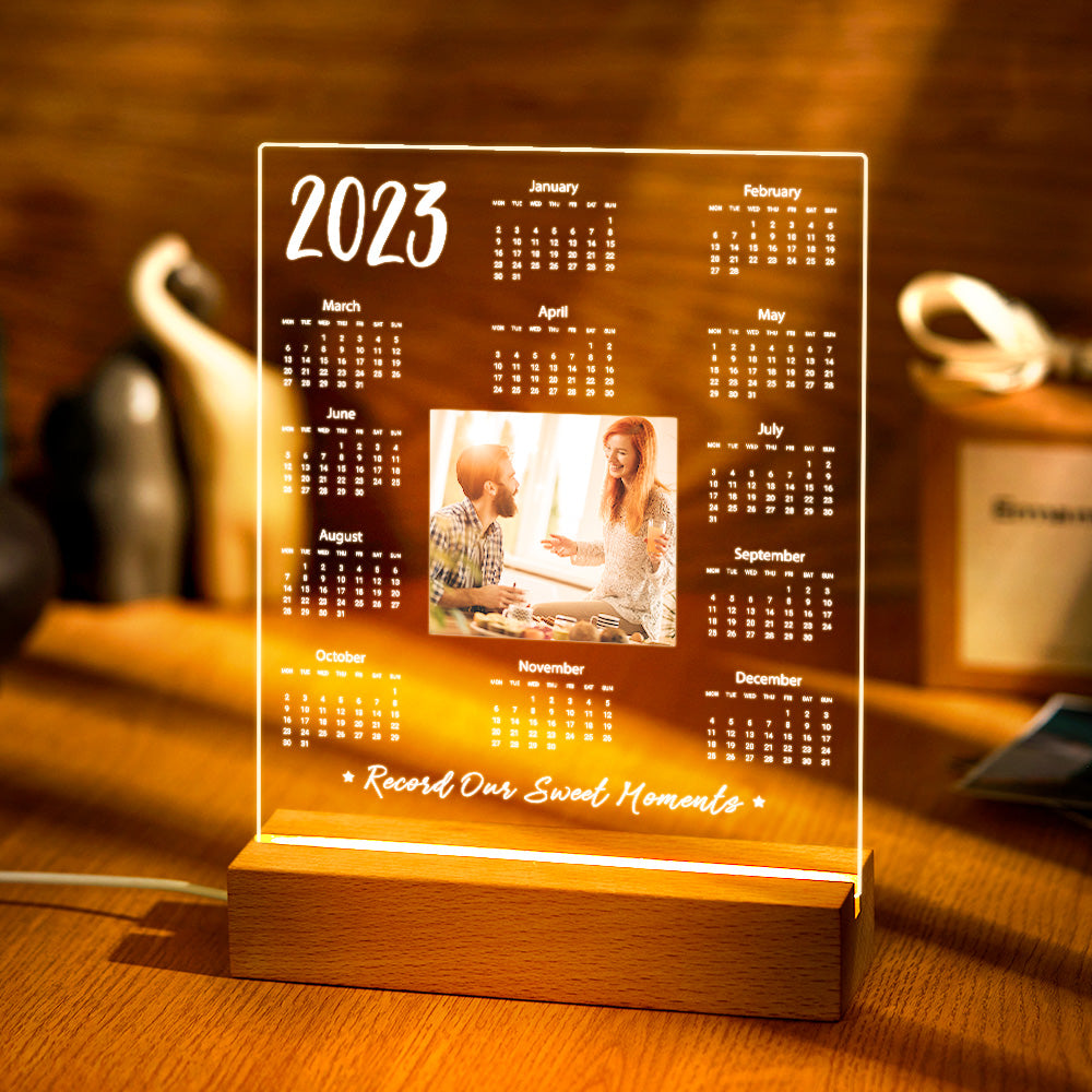 Personalised 2023 Calendar Night Light Custom Photo and Text Led Lamp