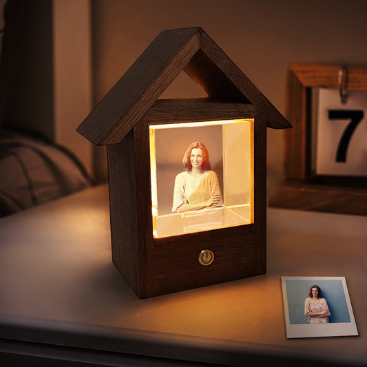 Personalised 3D Crystal Photo Lamp Wooden House Night Light